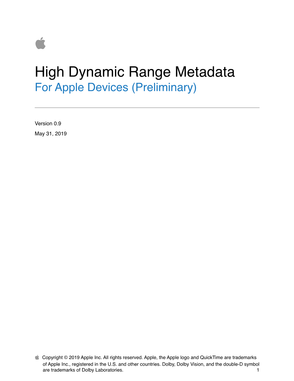 High Dynamic Range Metadata for Apple Devices (Preliminary) 