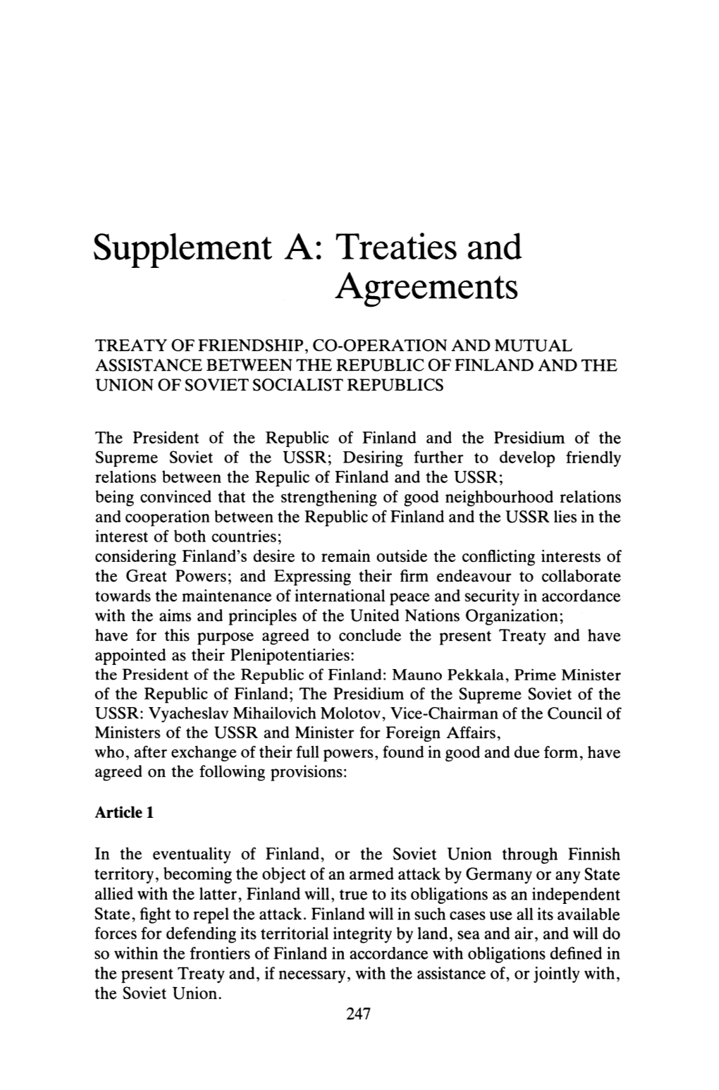 Supplement A: Treaties and Agreements