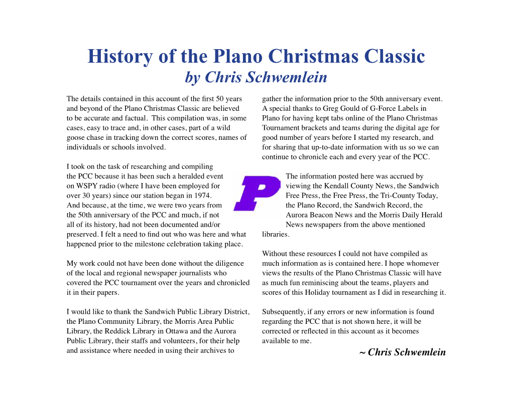 History of the Plano Christmas Classic by Chris Schwemlein