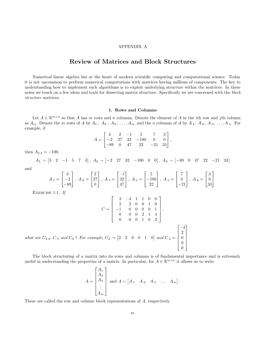 Review of Matrices and Block Structures