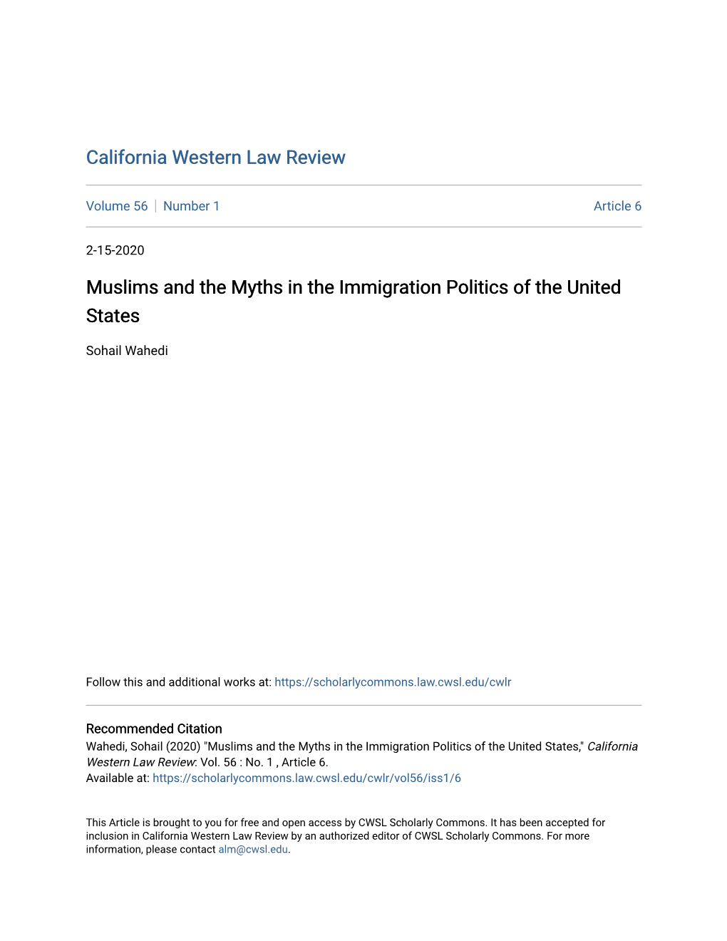 Muslims and the Myths in the Immigration Politics of the United States