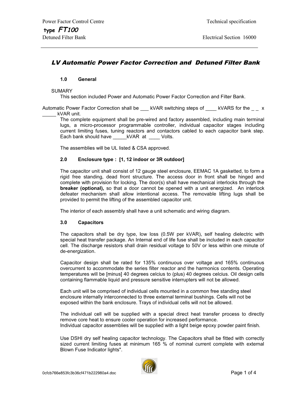 LV Automatic Power Factor Correction and Detuned Filter Bank