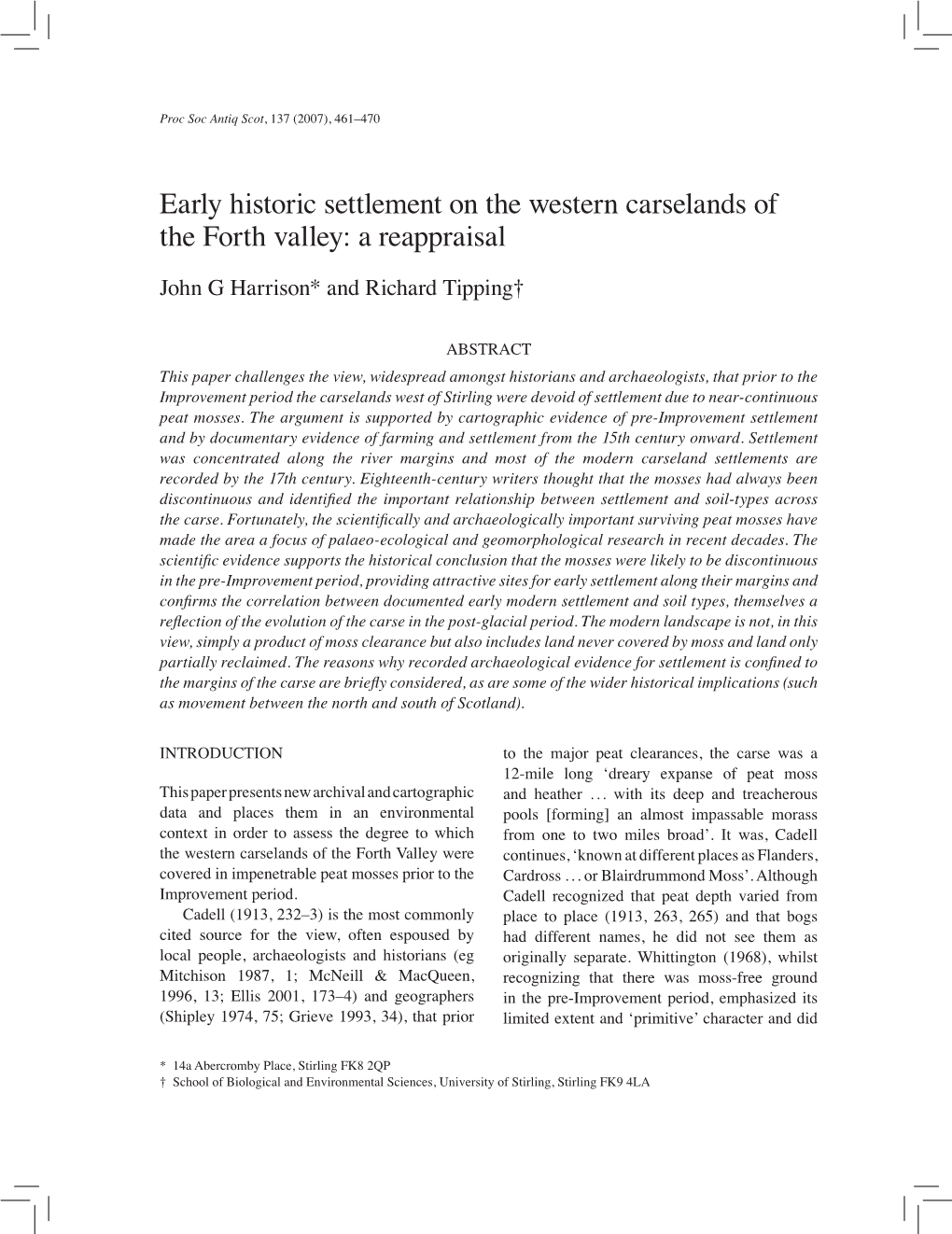 Early Historic Settlement on the Western Carselands of the Forth Valley: a Reappraisal