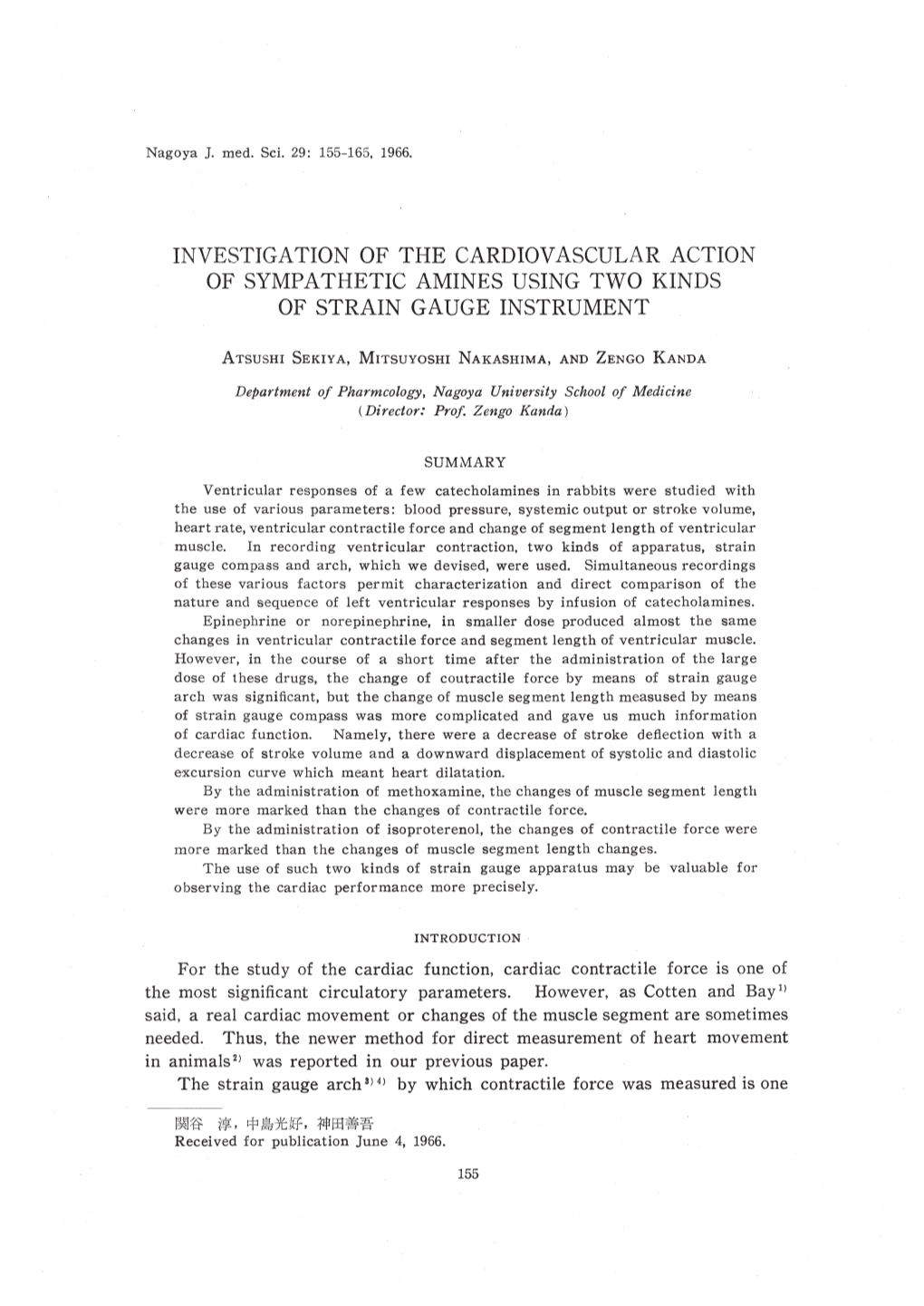 Investigation of the Cardiovascular Action of Sympathetic Amines Using Two Kinds of Strain Gauge Instrument