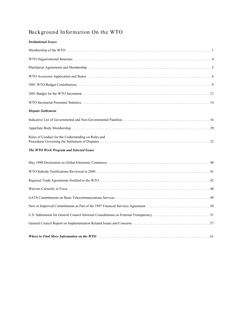 Background Information on the WTO