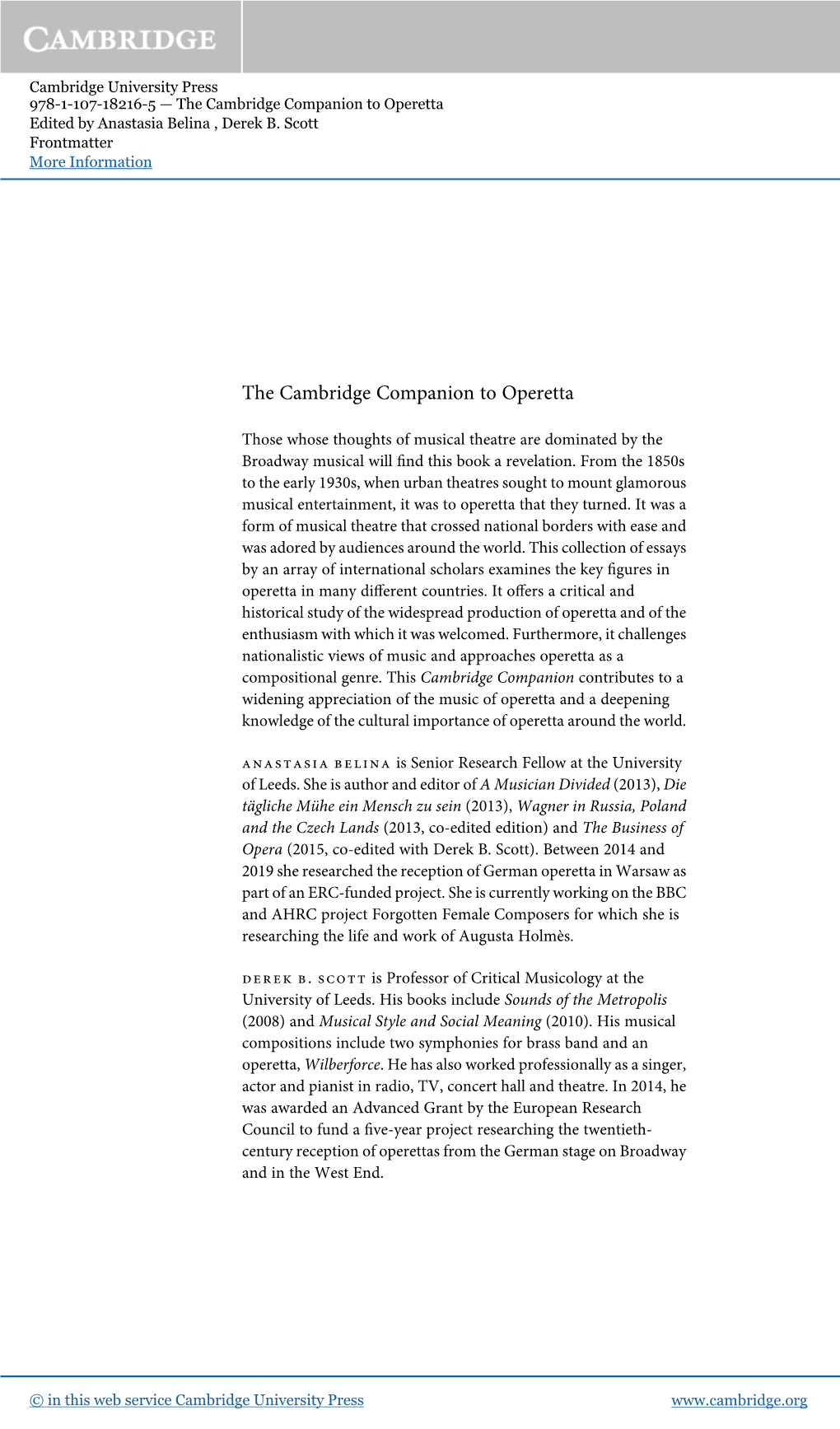 The Cambridge Companion to Operetta Edited by Anastasia Belina , Derek B