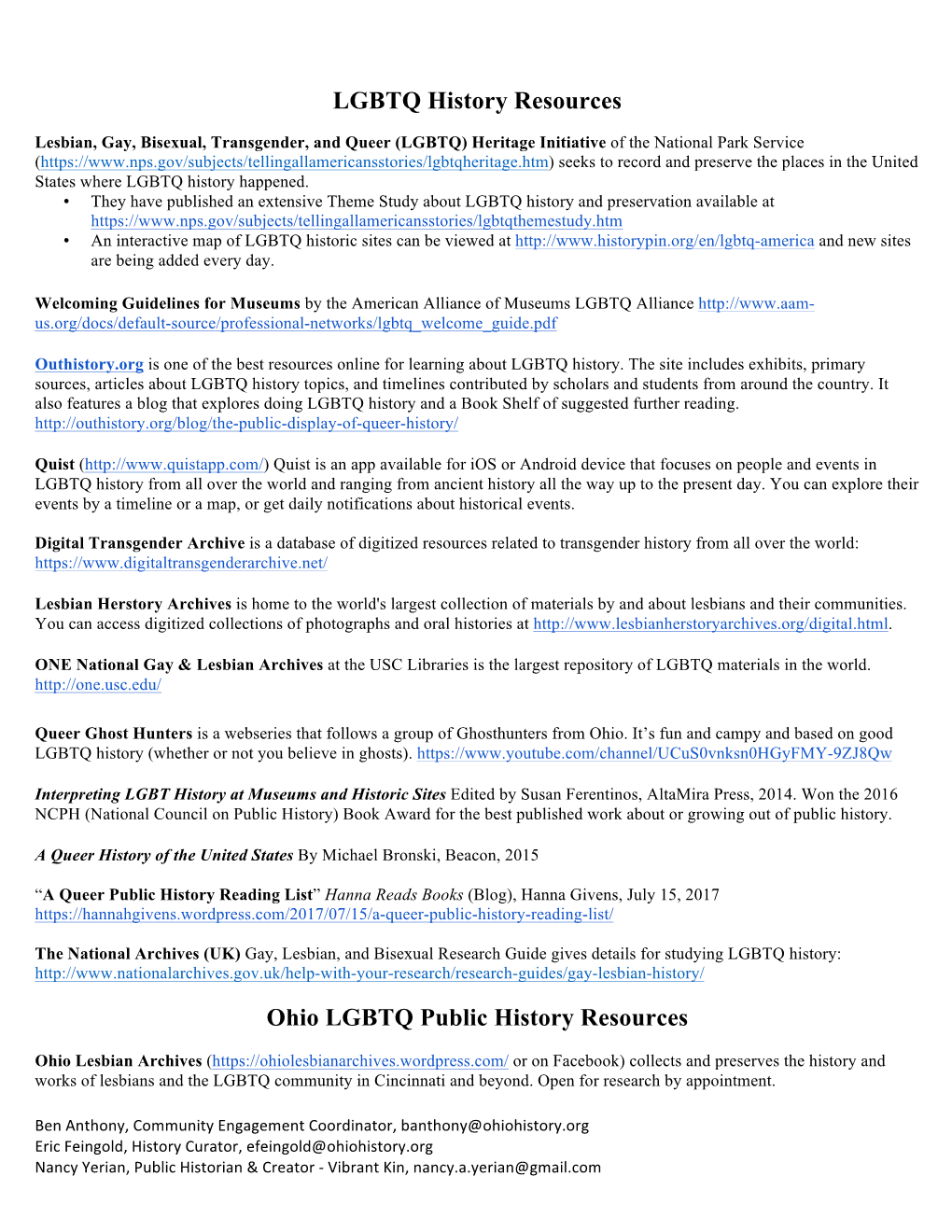 LGBTQ History Resources