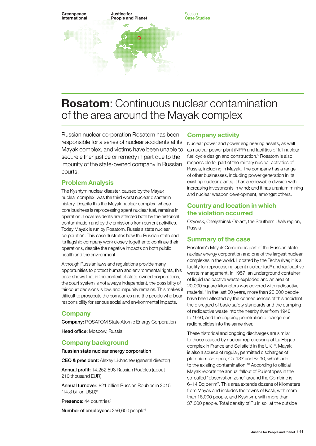 Rosatom: Continuous Nuclear Contamination of the Area Around the Mayak Complex