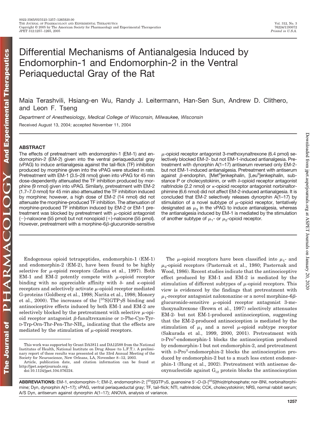 Differential Mechanisms of Antianalgesia Induced by Endomorphin-1 and Endomorphin-2 in the Ventral Periaqueductal Gray of the Rat