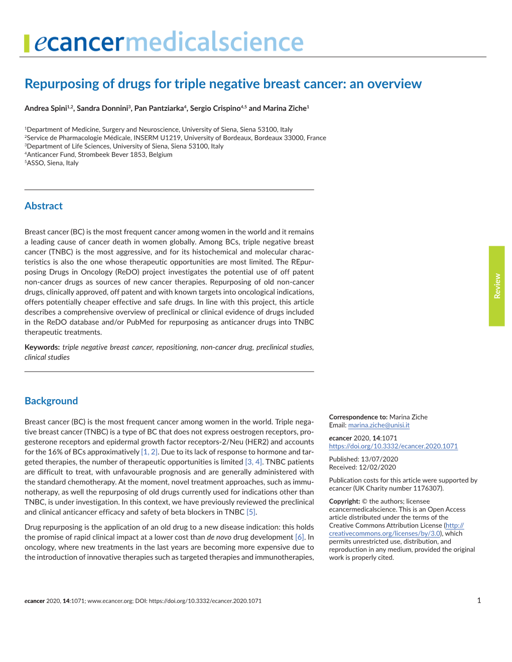 Repurposing of Drugs for Triple Negative Breast Cancer: an Overview