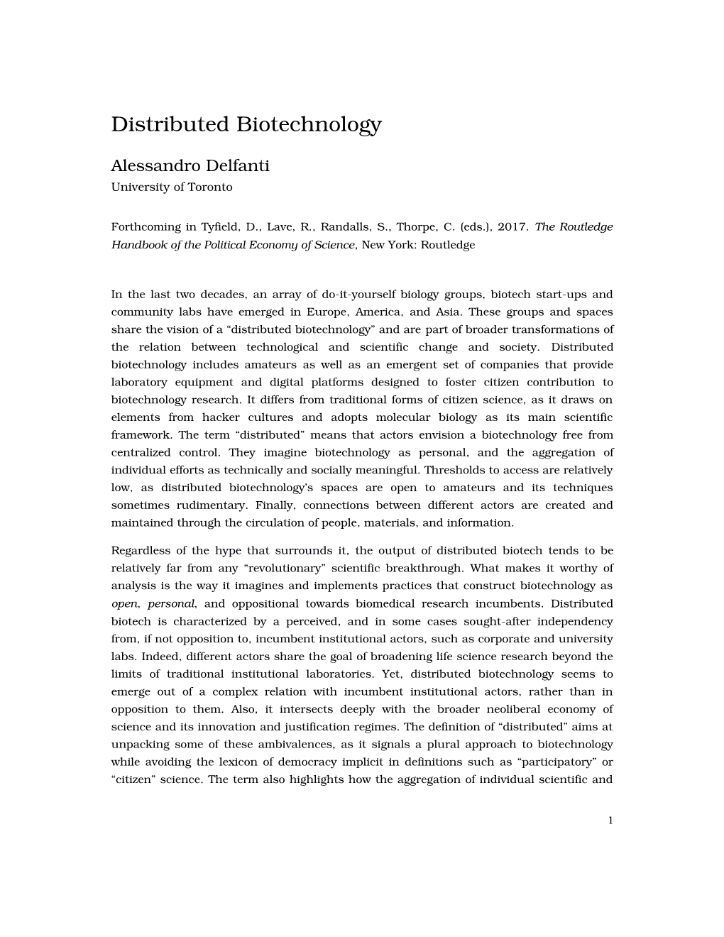 Distributed Biotechnology