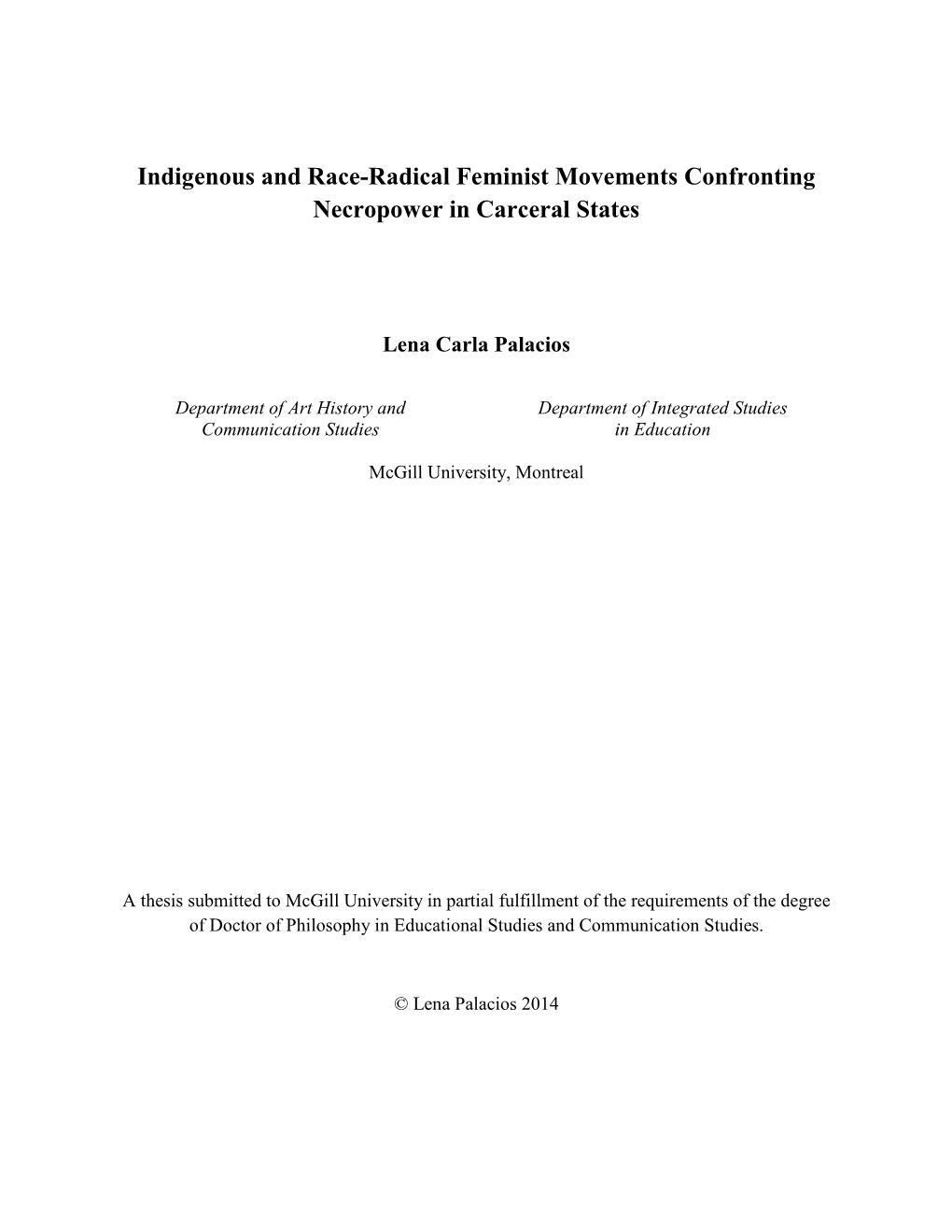 Indigenous and Race-Radical Feminist Movements Confronting Necropower in Carceral States