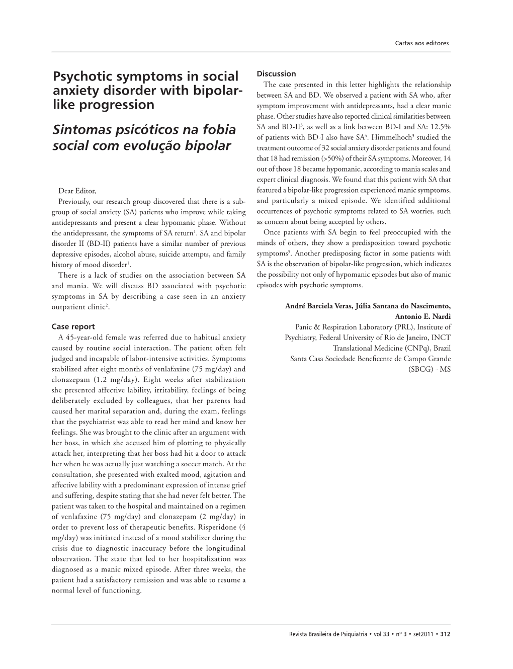 Psychotic Symptoms in Social Anxiety Disorder with Bipolar