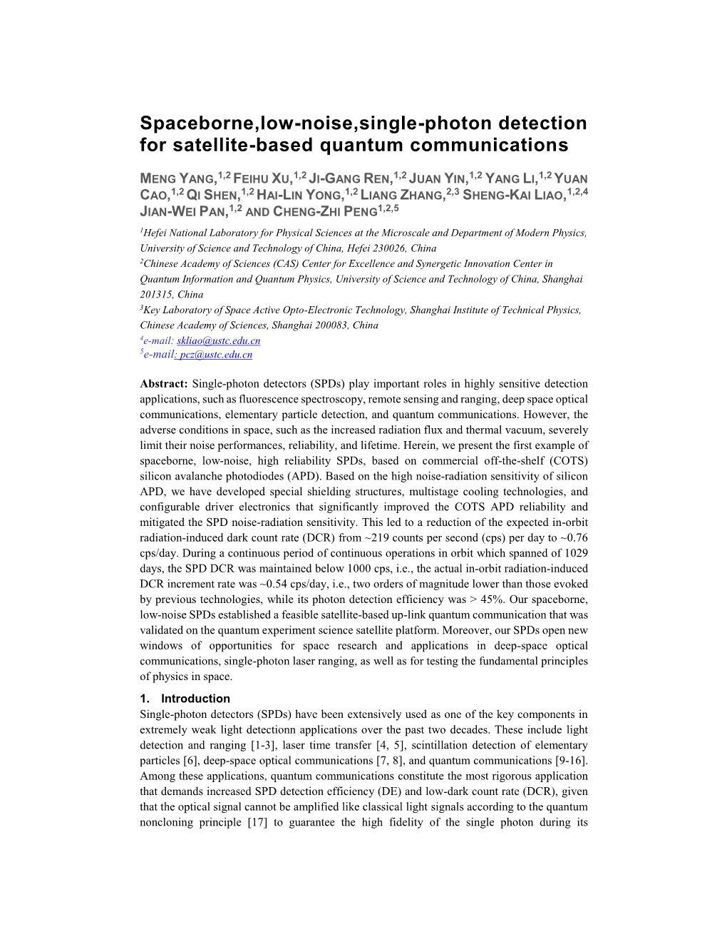 Spaceborne,Low-Noise,Single-Photon Detection for Satellite-Based Quantum Communications