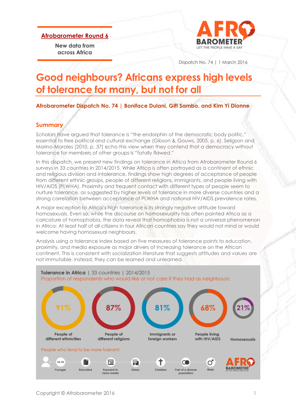 Good Neighbours? Africans Express High Levels of Tolerance for Many, but Not for All