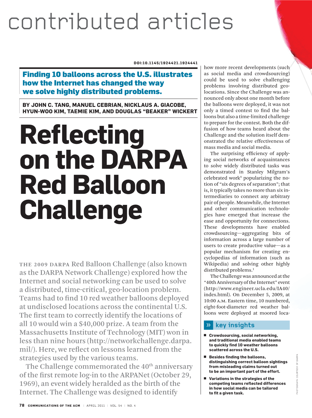 Reflecting on the DARPA Red Balloon Challenge