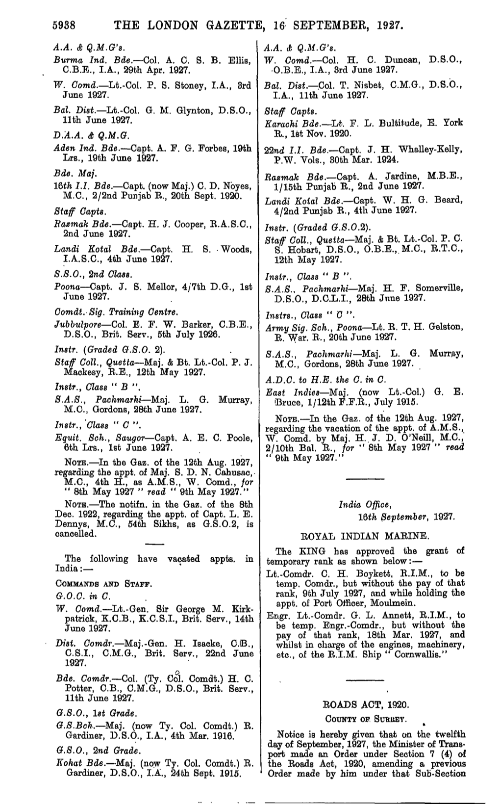5938 the London Gazette, 16 September, 1927