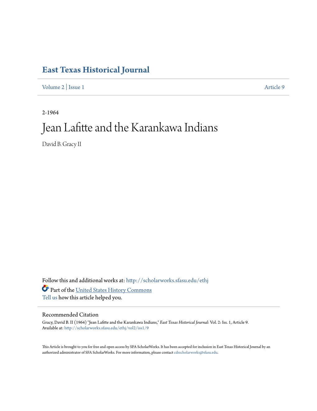 Jean Lafitte and the Karankawa Indians David B