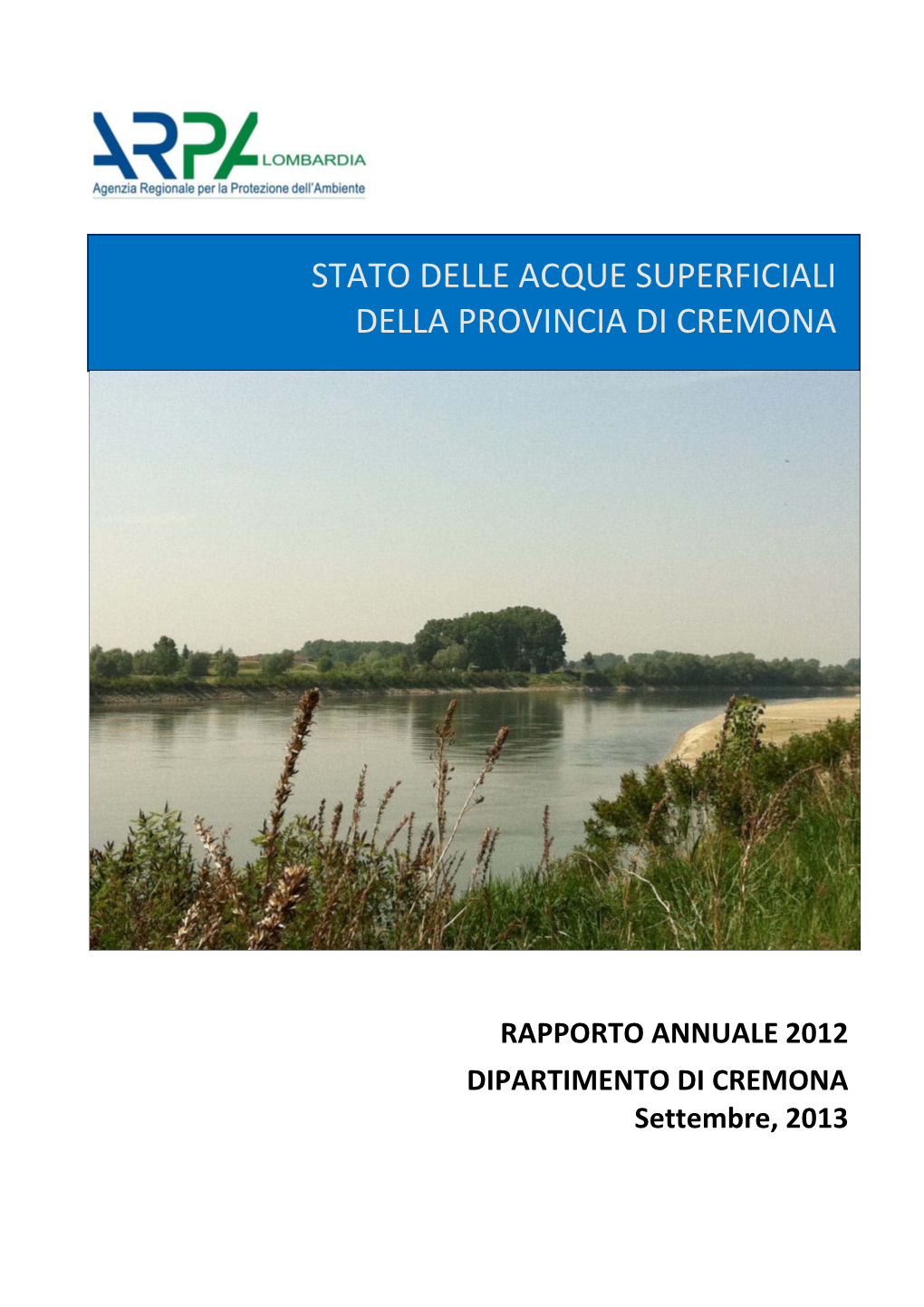 Stato Delle Acque Superficiali Della Provincia Di Cremona