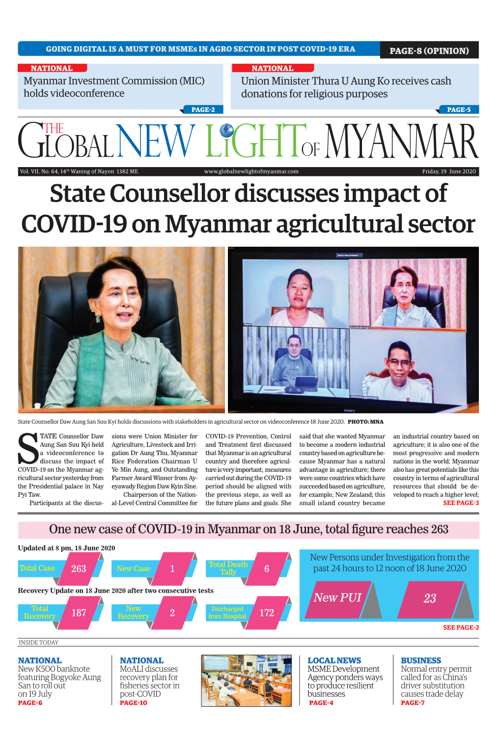 State Counsellor Discusses Impact of COVID-19 on Myanmar Agricultural Sector