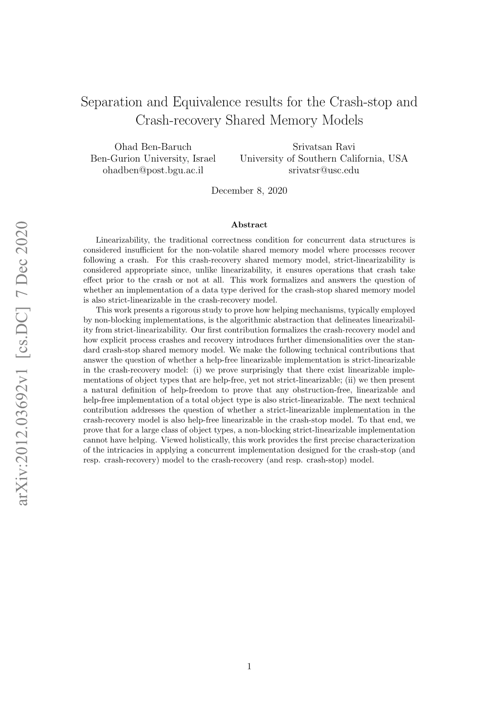 Arxiv:2012.03692V1 [Cs.DC] 7 Dec 2020