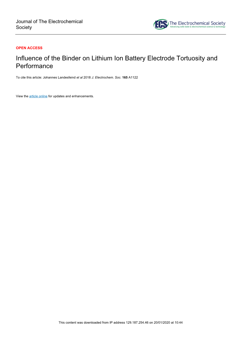 Influence of the Binder on Lithium Ion Battery Electrode Tortuosity and Performance