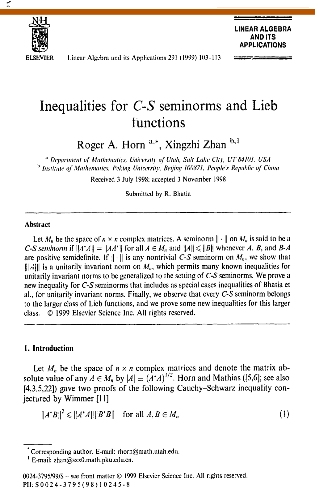 Inequalities for C-S Seminorms and Lieb Functions