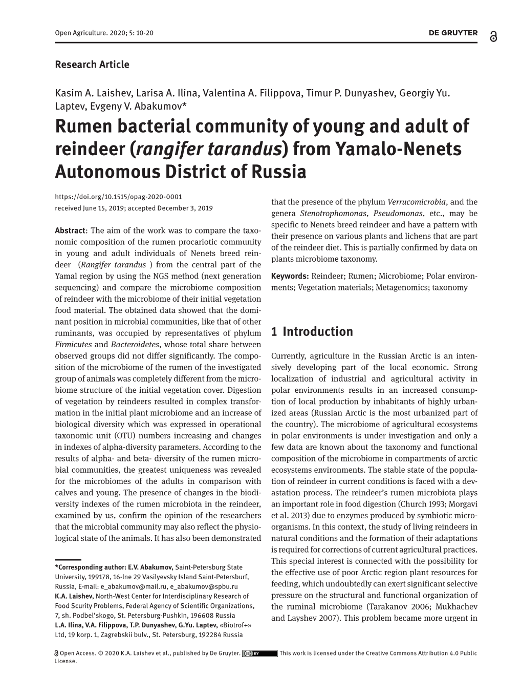 Rumen Bacterial Community of Young and Adult of Reindeer