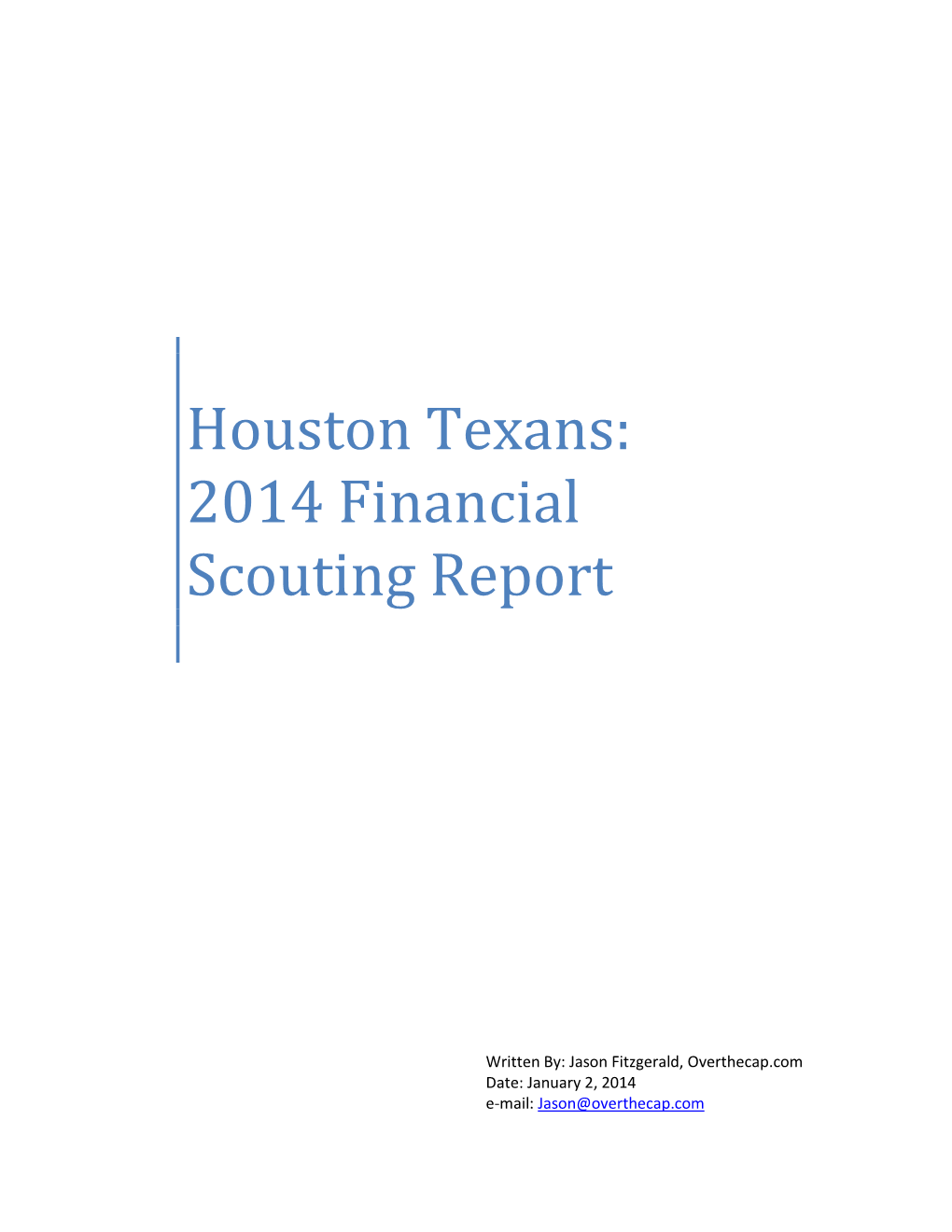 Houston Texans: 2014 Financial Scouting Report