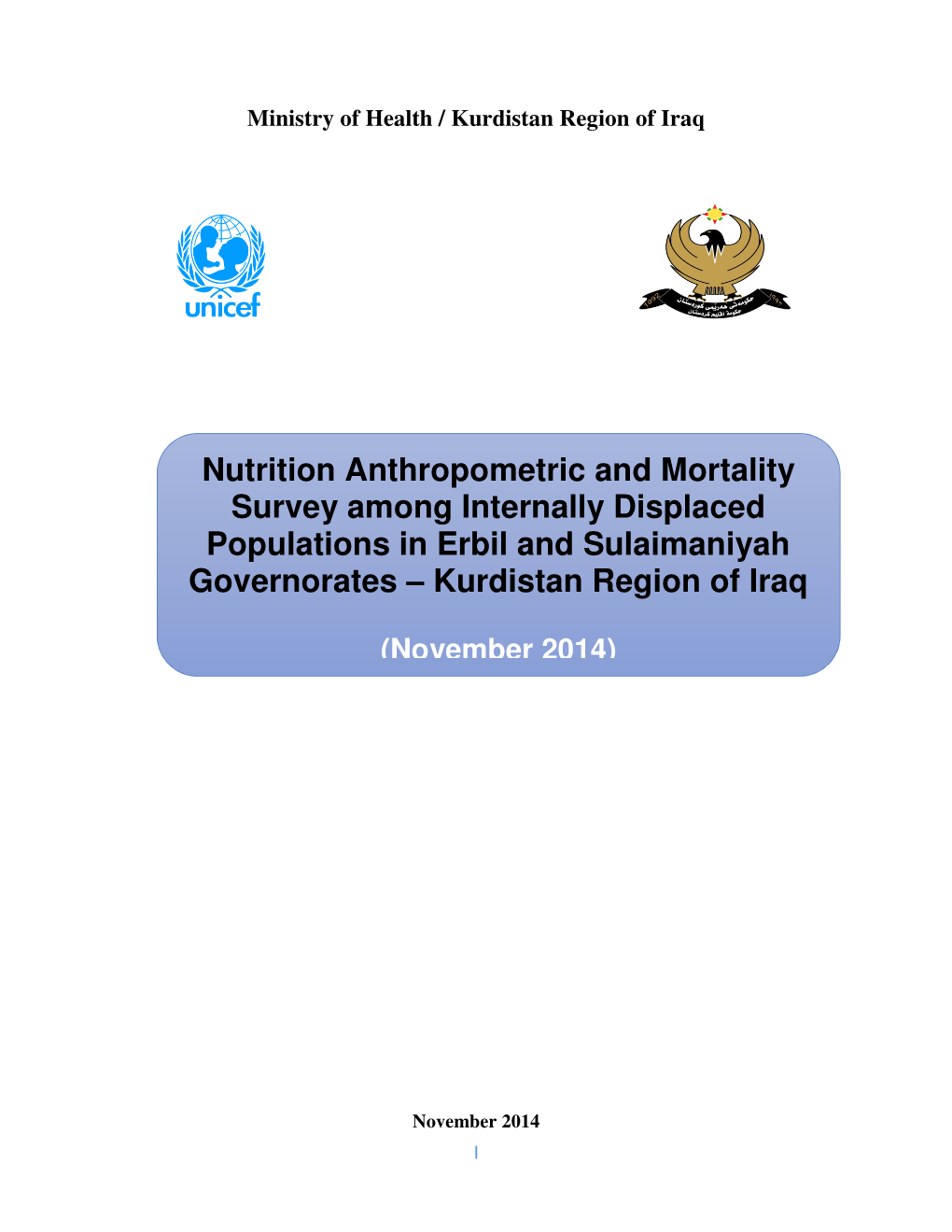 Nutrition Anthropometric and Mortality Survey Among Internally Displaced Populations in Erbil and Sulaimaniyah Governorates – Kurdistan Region of Iraq