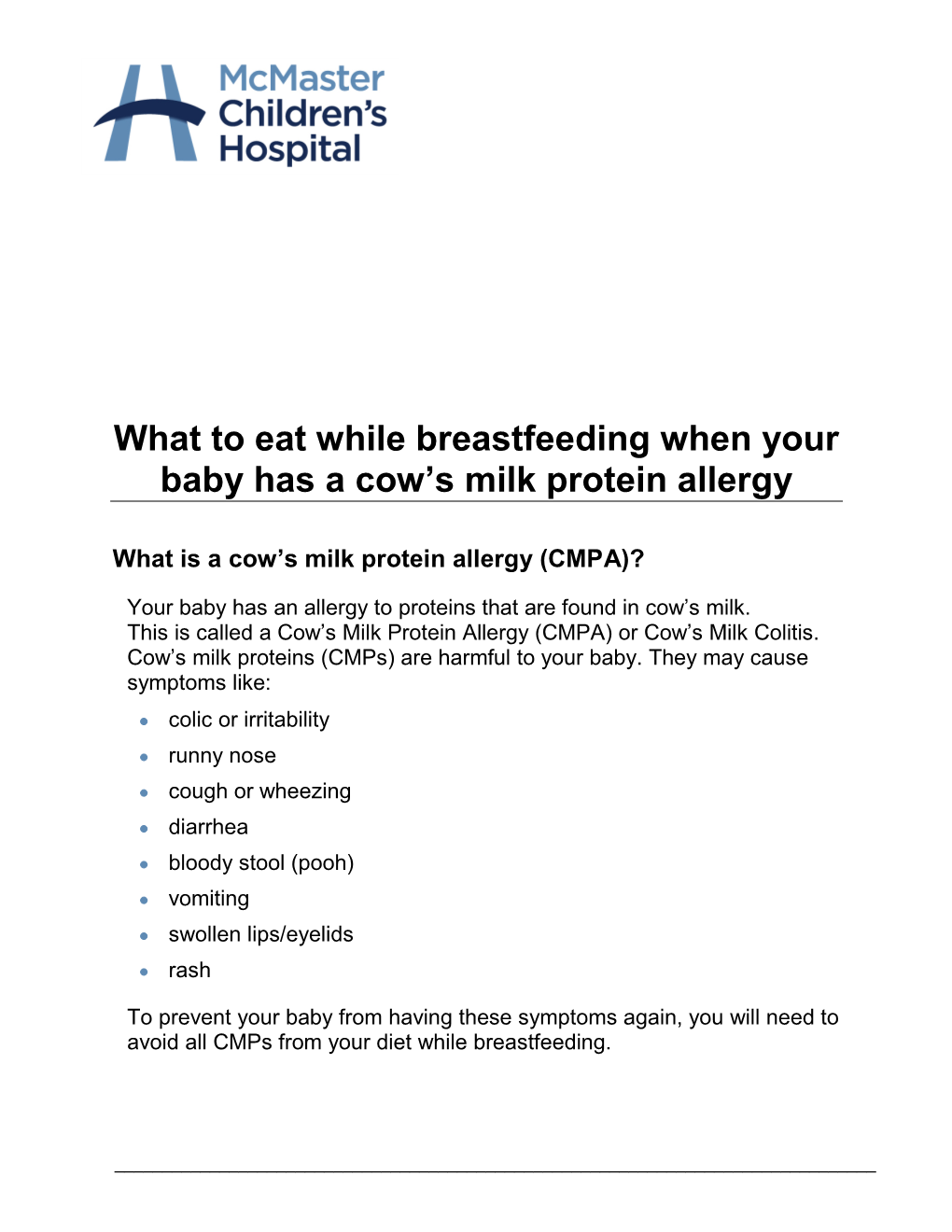 Cow's Milk Protein Allergy (CMPA)