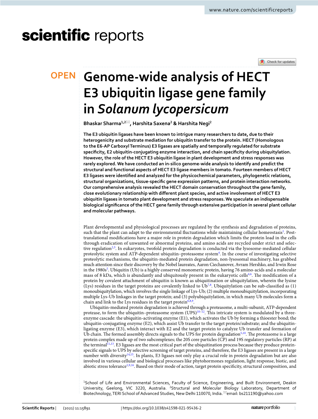 Genome-Wide Analysis of HECT E3 Ubiquitin Ligase Gene Family In