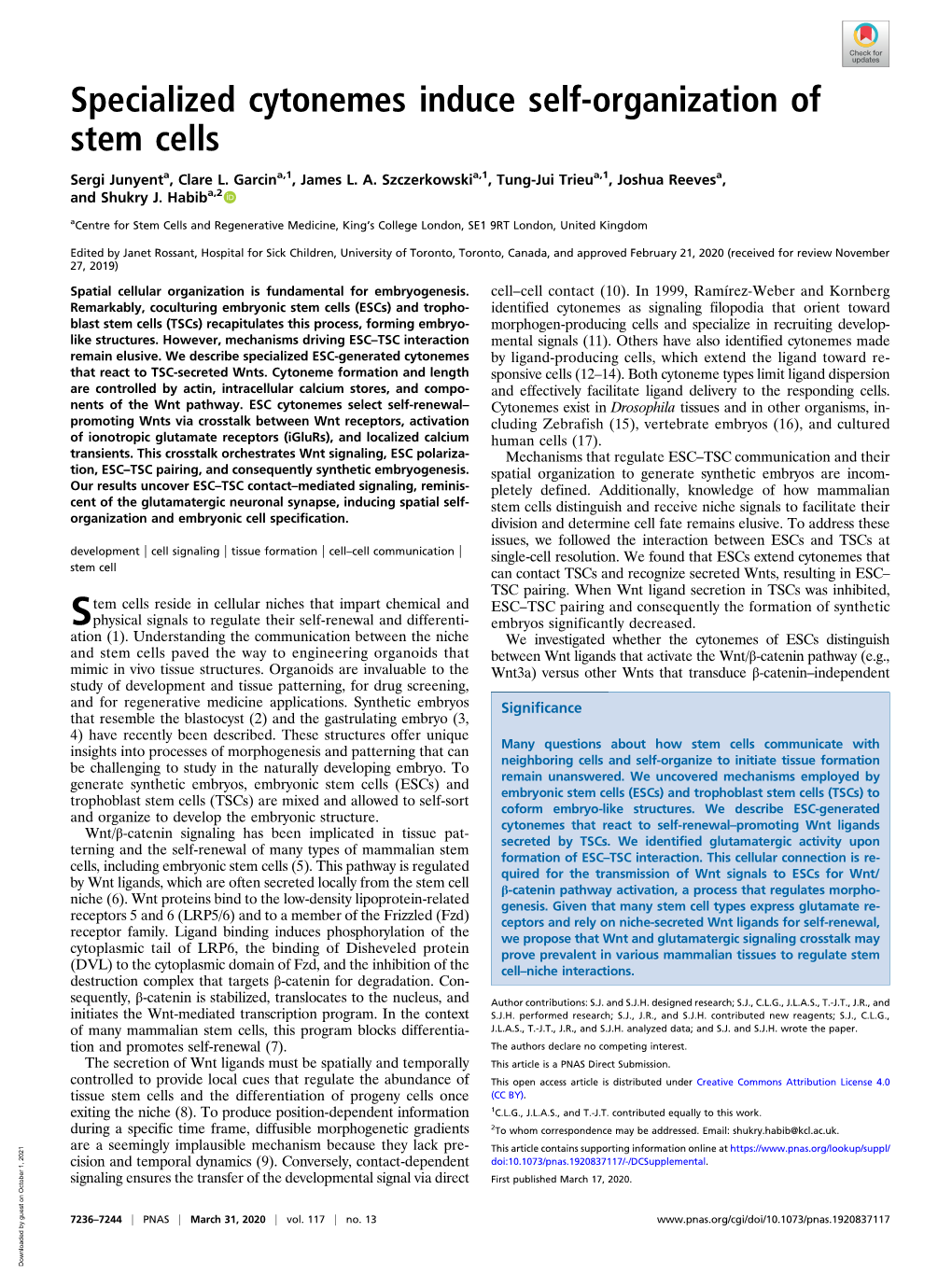 Specialized Cytonemes Induce Self-Organization of Stem Cells