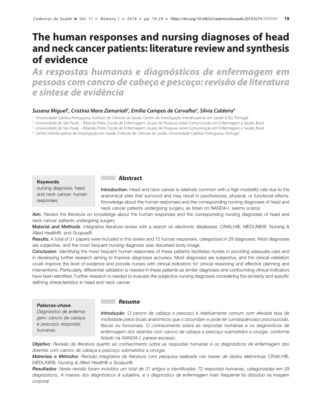 The Human Responses and Nursing Diagnoses of Head and Neck Cancer Patients: Literature Review and Synthesis of Evidence