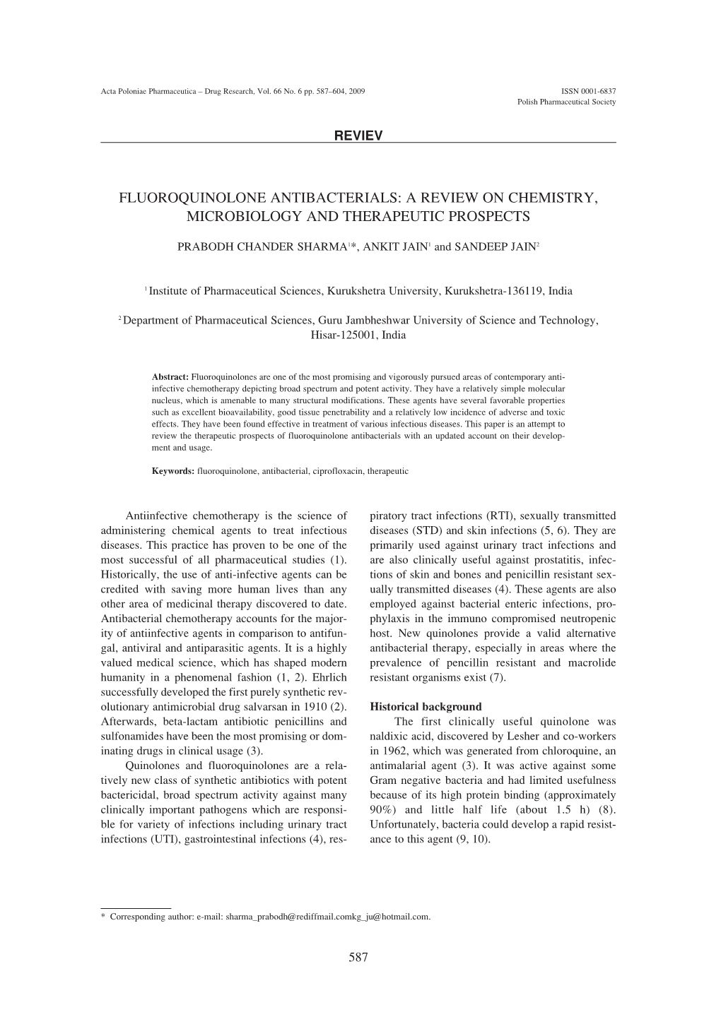 Fluoroquinolone Antibacterials: a Review on Chemistry, Microbiology and Therapeutic Prospects