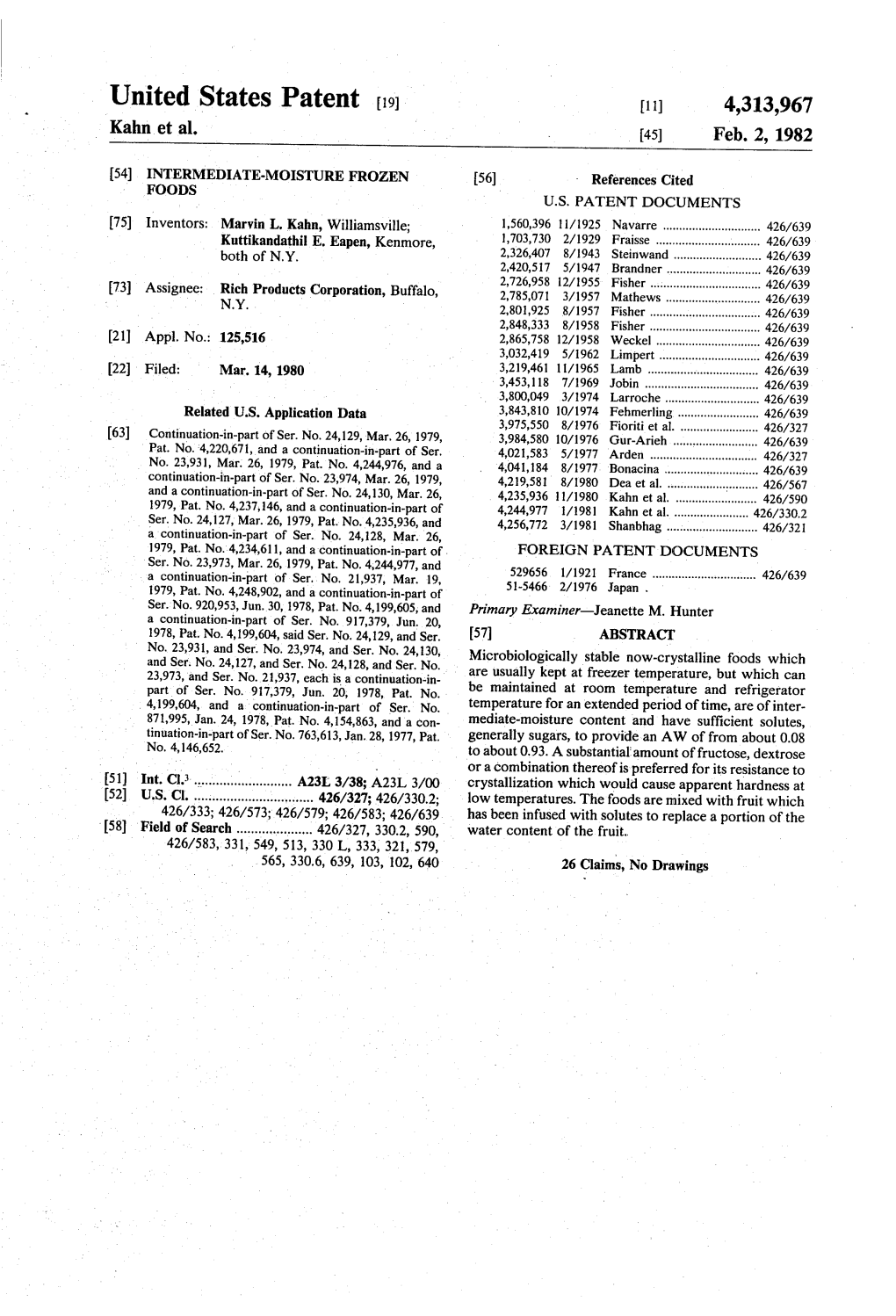 United States Patent (19) (11) 4,313,967 Kahn Et Al