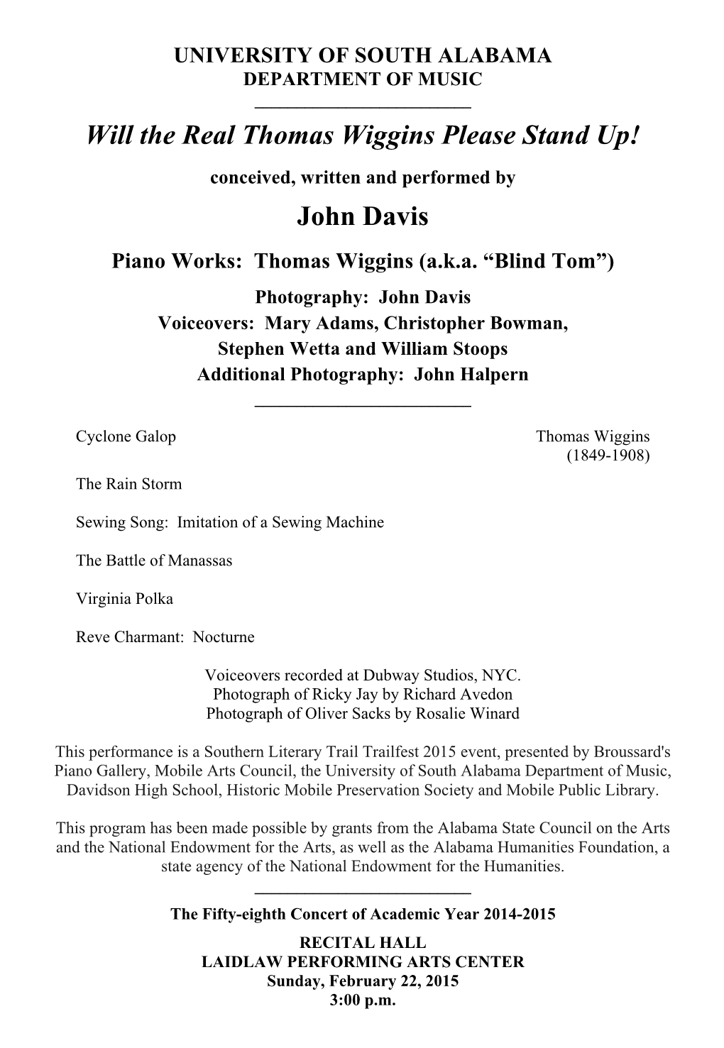 John Davis Piano Works: Thomas Wiggins (A.K.A