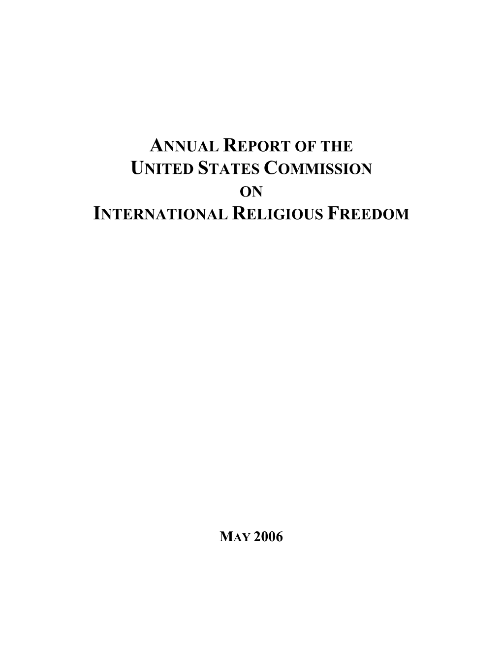 Annual Report of the United States Commission on International Religious Freedom