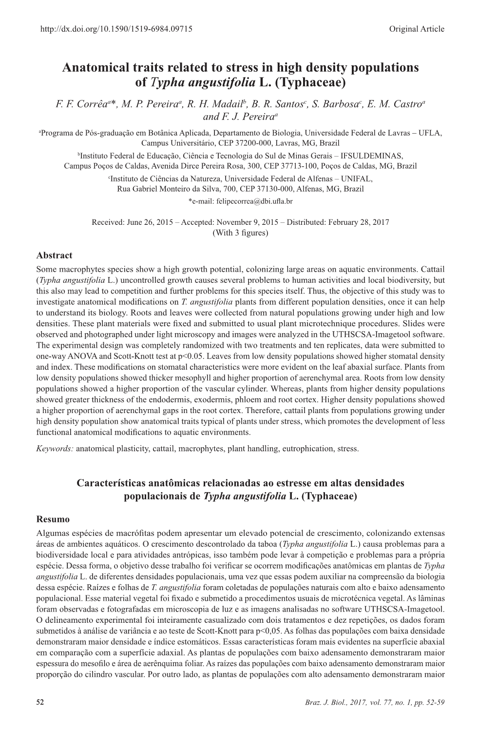 Anatomical Traits Related to Stress in High Density Populations of Typha Angustifolia L