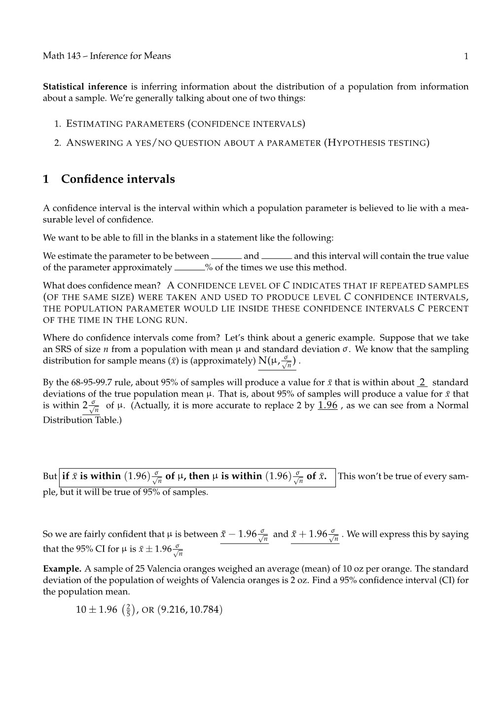 1 Confidence Intervals