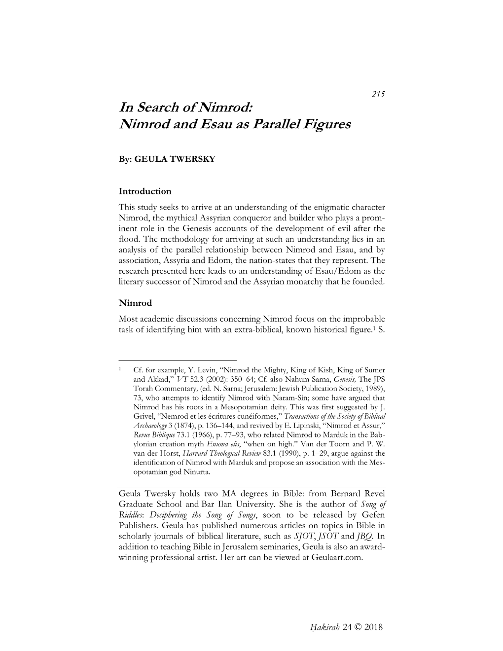 Nimrod and Esau As Parallel Figures