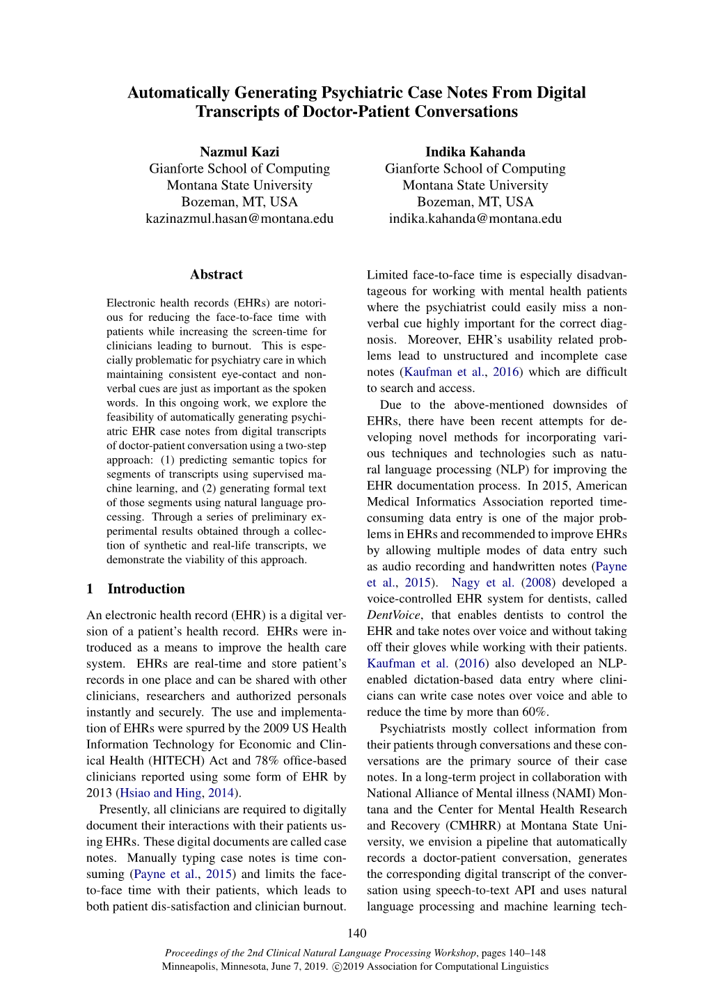 Automatically Generating Psychiatric Case Notes from Digital Transcripts of Doctor-Patient Conversations