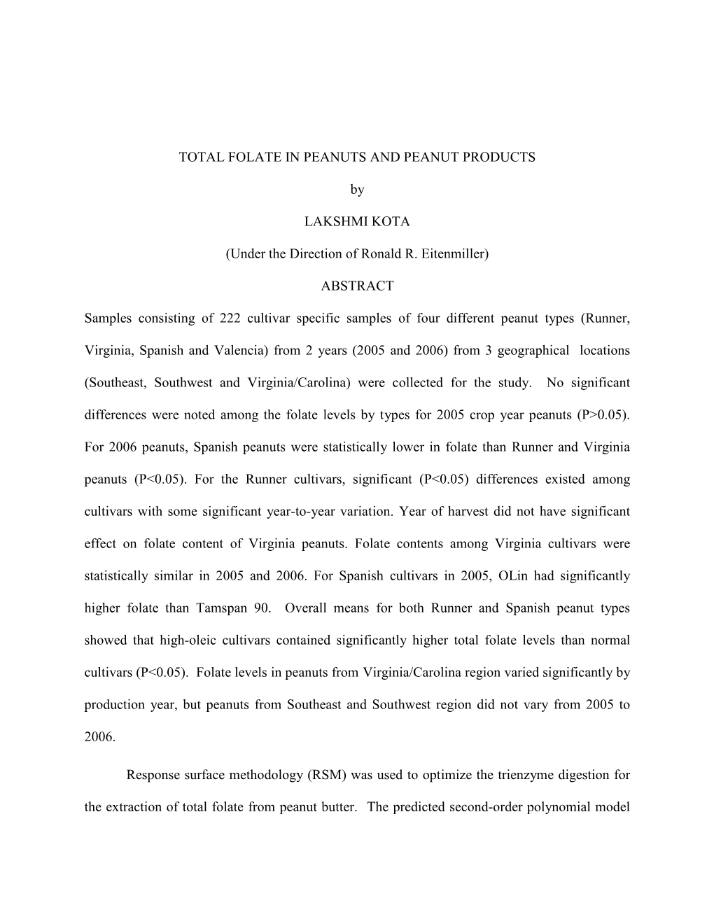 TOTAL FOLATE in PEANUTS and PEANUT PRODUCTS by LAKSHMI