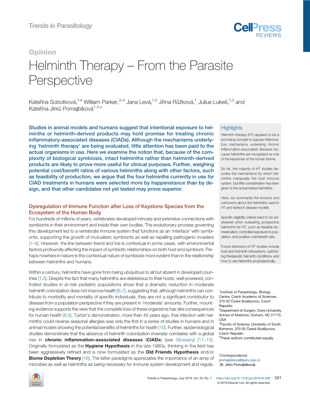 Helminth Therapy – from the Parasite Perspective