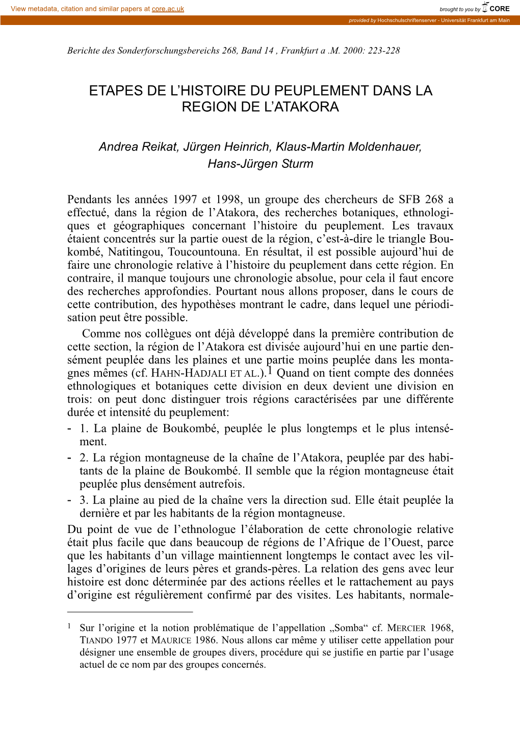 Etapes De L'histoire Du Peuplement Dans La Region