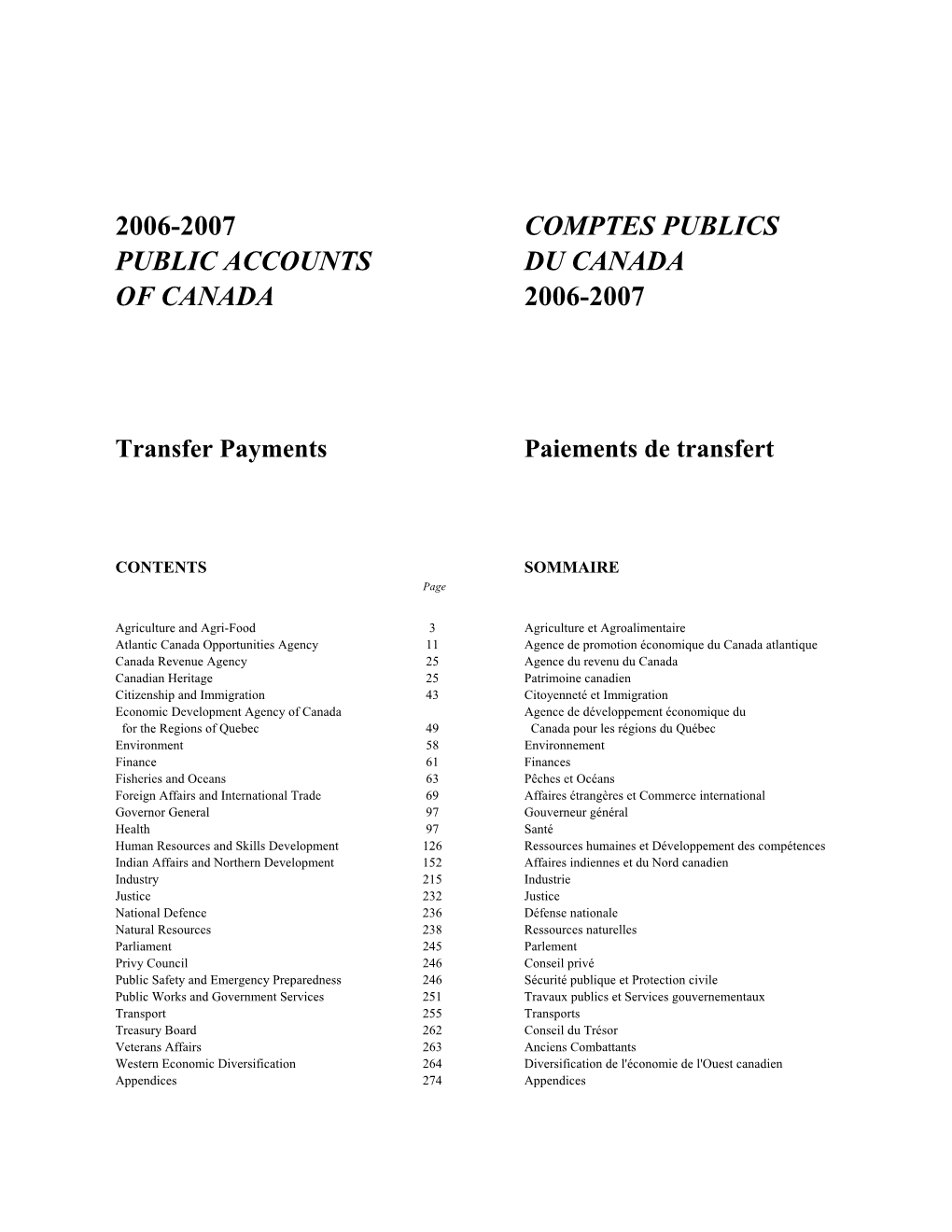 2006-2007 Comptes Publics Public Accounts Du Canada of Canada 2006-2007
