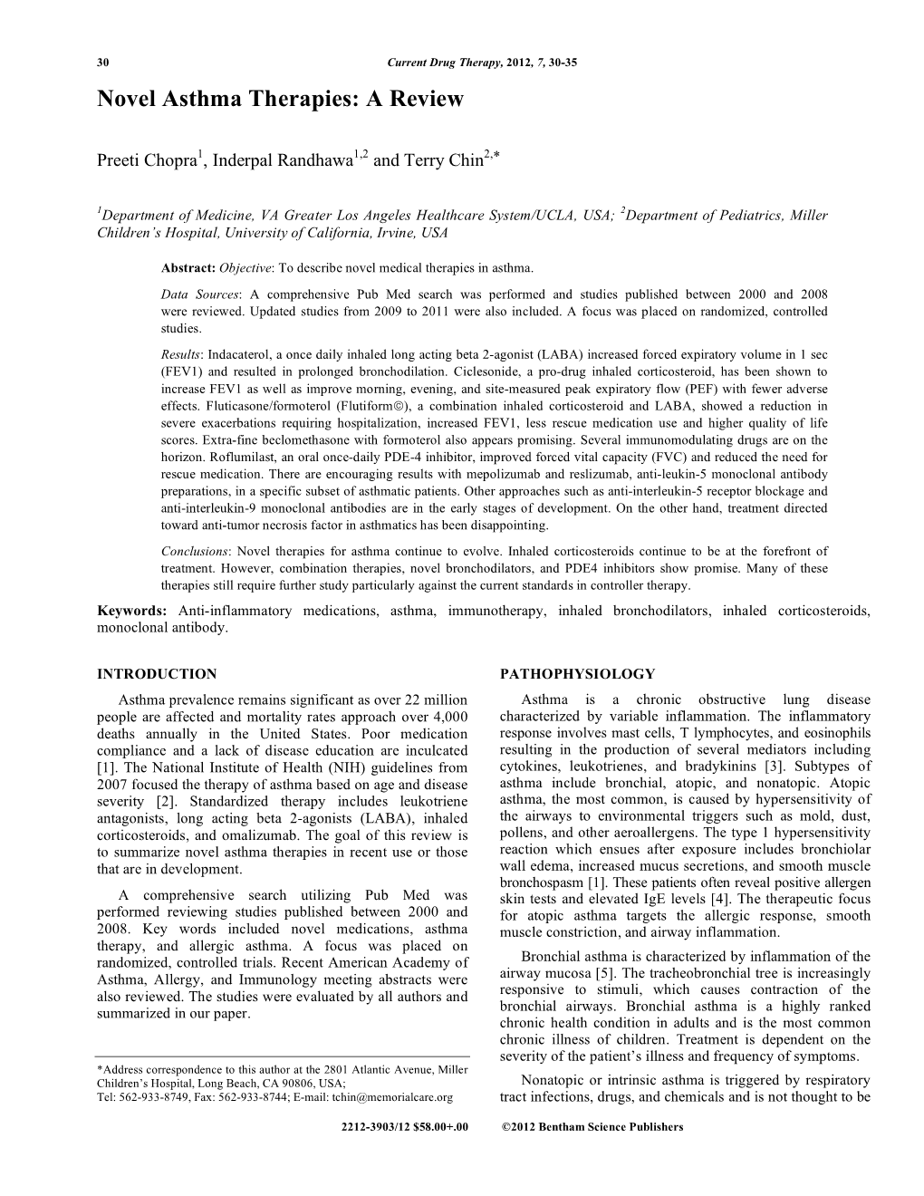 Novel Asthma Therapies: a Review