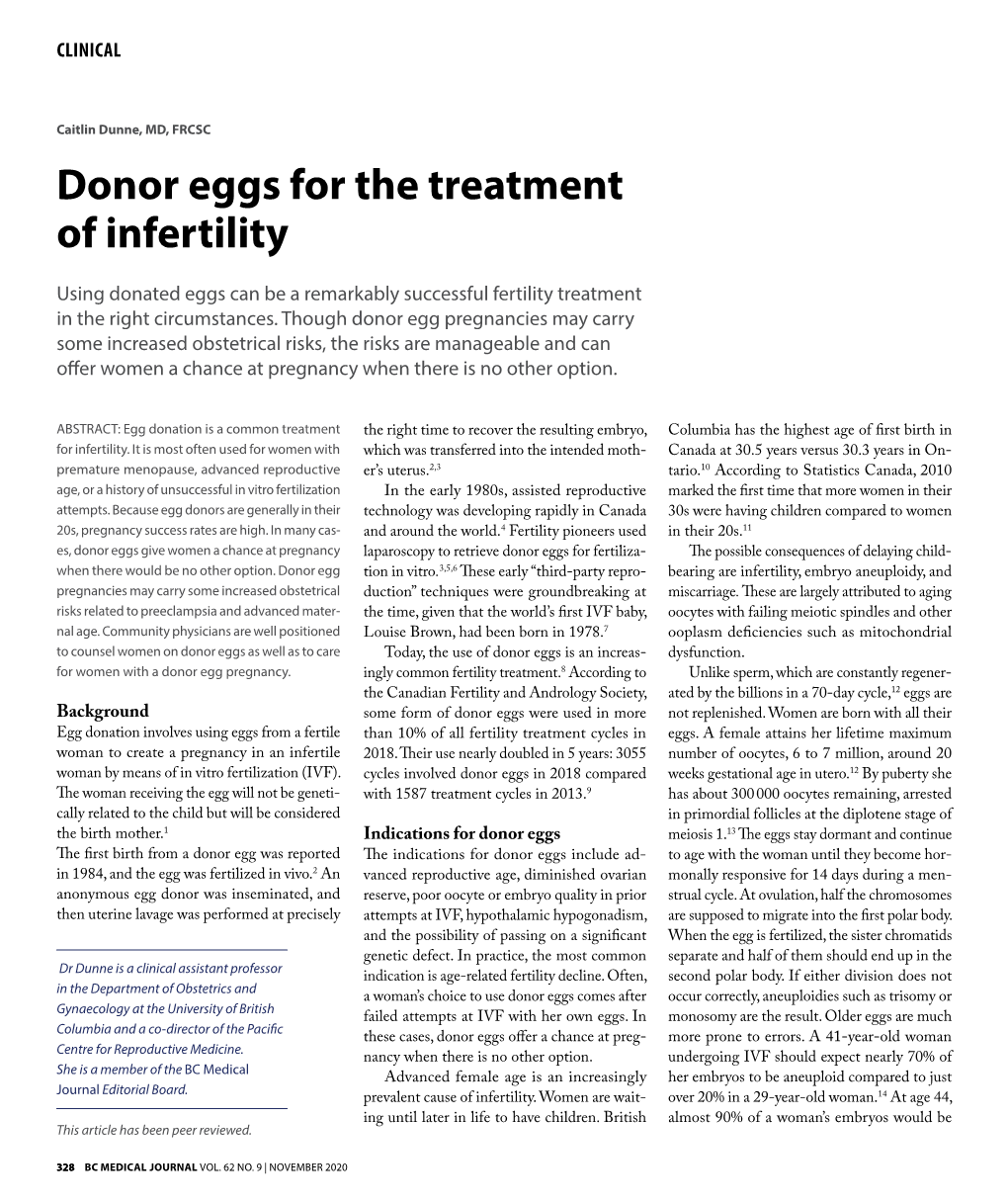 Donor Eggs for the Treatment of Infertility