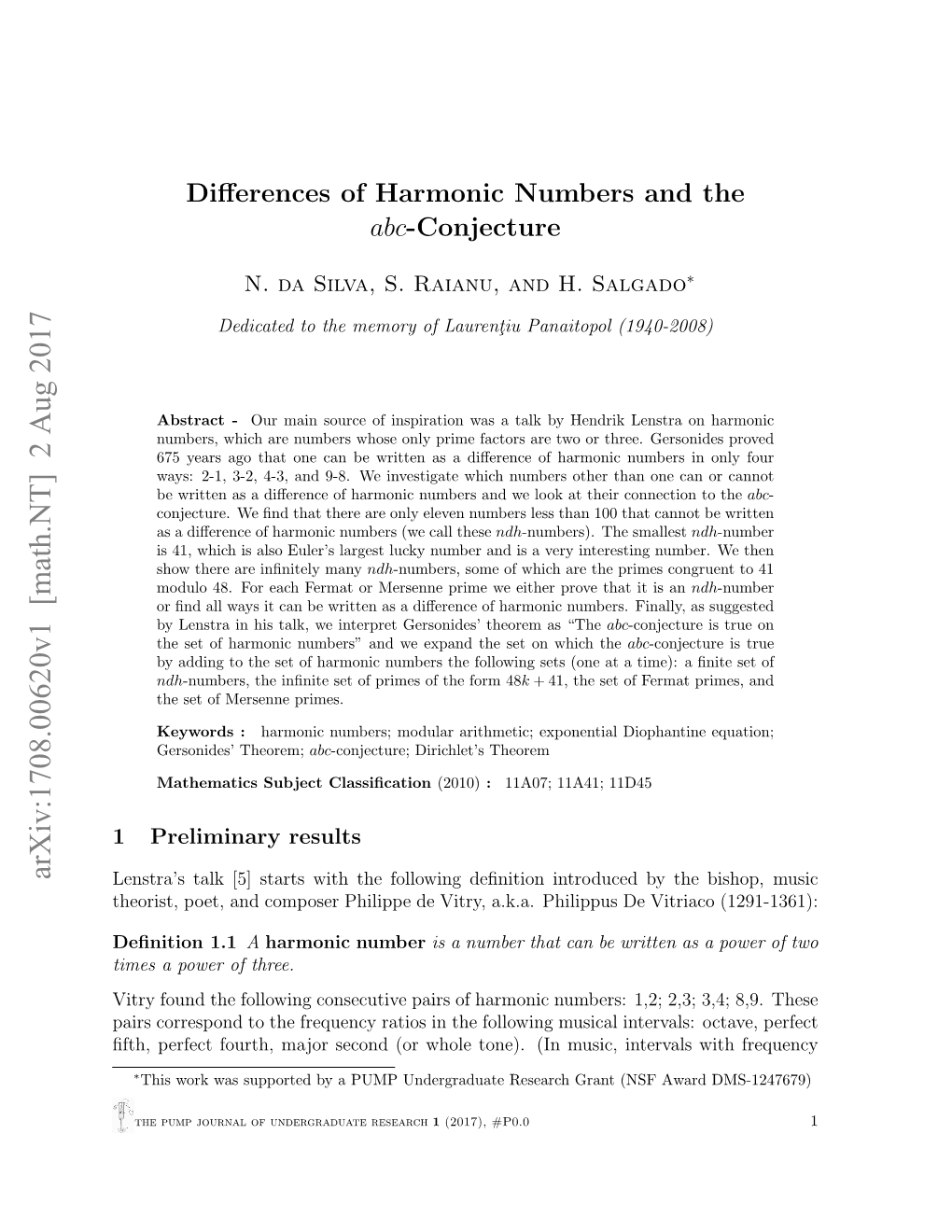 Differences of Harmonic Numbers and the $ Abc $-Conjecture