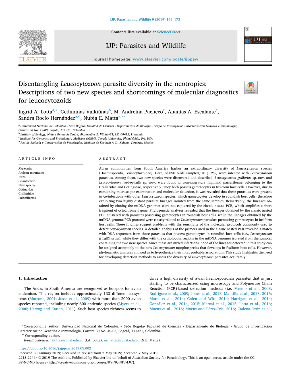 Disentangling Leucocytozoon Parasite Diversity in the Neotropics Descriptions of Two New Species and Shortcomings of Molecular